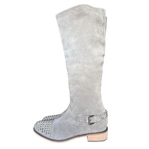 KELSI DAGGER Womens Boho Moto Grey Suede Leather Studded Tall Riding Boots Sz 9